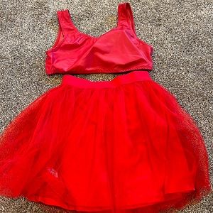 Red Leather Crop & Red Flowey Skirt (2 pieces)